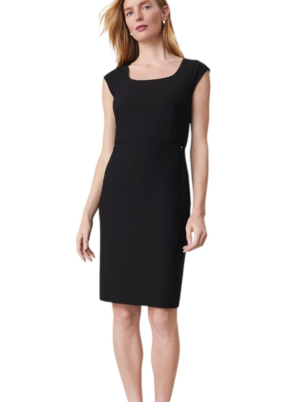 Ann Taylor Black Scoop Neck Bi Stretch Cap Sleeve Dress